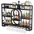 Portabottiglie da parete 39/47", scaffali da bar fluttuanti in metallo con portabicchieri da vino, scaffale industriale per liquori per bar di casa, cucina, sala da pranzo