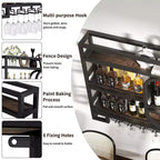 Portabottiglie da parete 39/47", scaffali da bar fluttuanti in metallo con portabicchieri da vino, scaffale industriale per liquori per bar di casa, cucina, sala da pranzo
