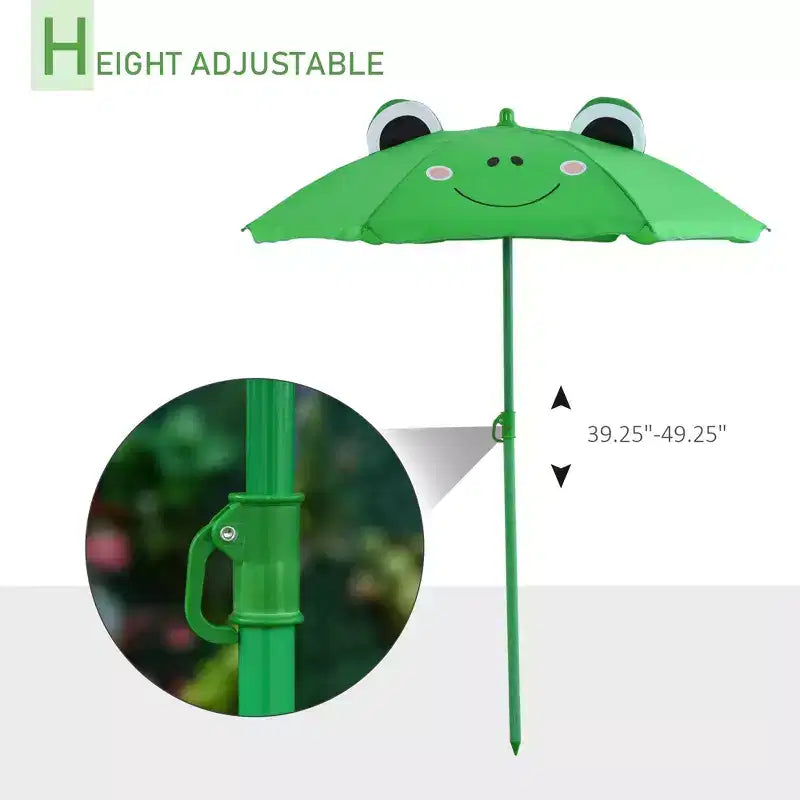 Folding Kids Outdoor Picnic Table and Chair Set with Umbrella 4-Piece Green