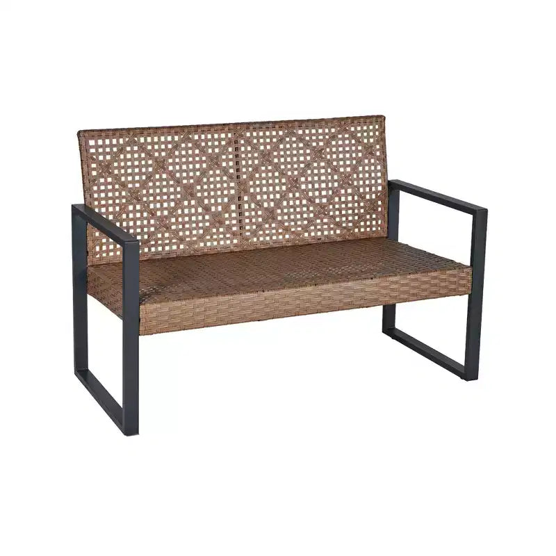 4-Piece Patio Furniture Set Outdoor Acacia Wood Table Top Metal Frame Cushions Balcony Garden Backyard Lawn