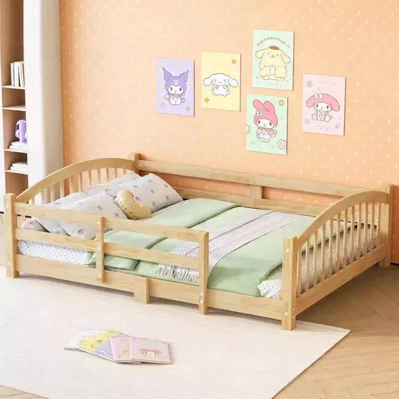 Letto Montessori a Basso Profilo Full Size con Sponde di Sicurezza e Testiera