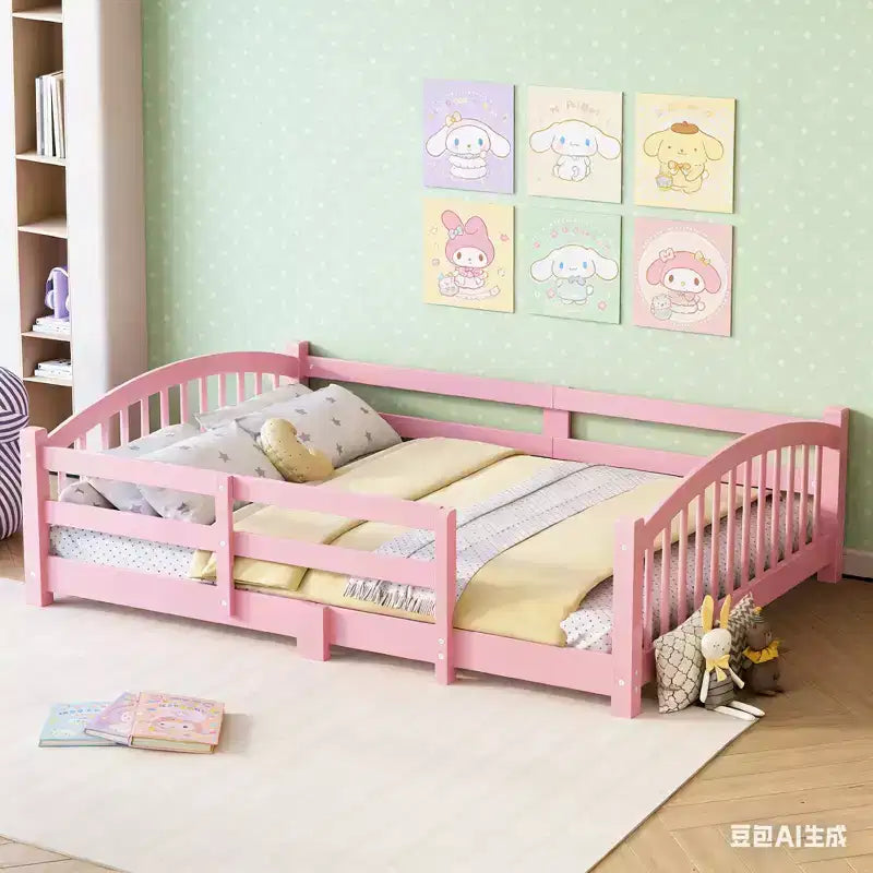 Letto Montessori a Basso Profilo Full Size con Sponde di Sicurezza e Testiera