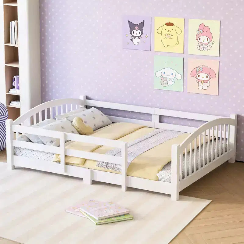 Letto Montessori a Basso Profilo Full Size con Sponde di Sicurezza e Testiera