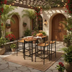 Gymax 5 PCS Outdoor Bar Table Set w/ Acacia Wood Surfaces and Sturdy Metal Frame Bar Height Table & Chairs for Patio Deck Balcony Poolside
