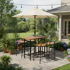 Gymax 5 PCS Outdoor Bar Table Set w/ Acacia Wood Surfaces and Sturdy Metal Frame Bar Height Table & Chairs for Patio Deck Balcony Poolside
