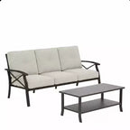 2 Piece Outdoor Patio Set, 70 Inches All-Weather Metal 3-Seat Metal Patio Sofa and Rectangular coffee Table