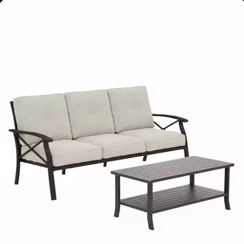2 Piece Outdoor Patio Set, 70 Inches All-Weather Metal 3-Seat Metal Patio Sofa and Rectangular coffee Table