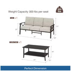 2 Piece Outdoor Patio Set, 70 Inches All-Weather Metal 3-Seat Metal Patio Sofa and Rectangular coffee Table