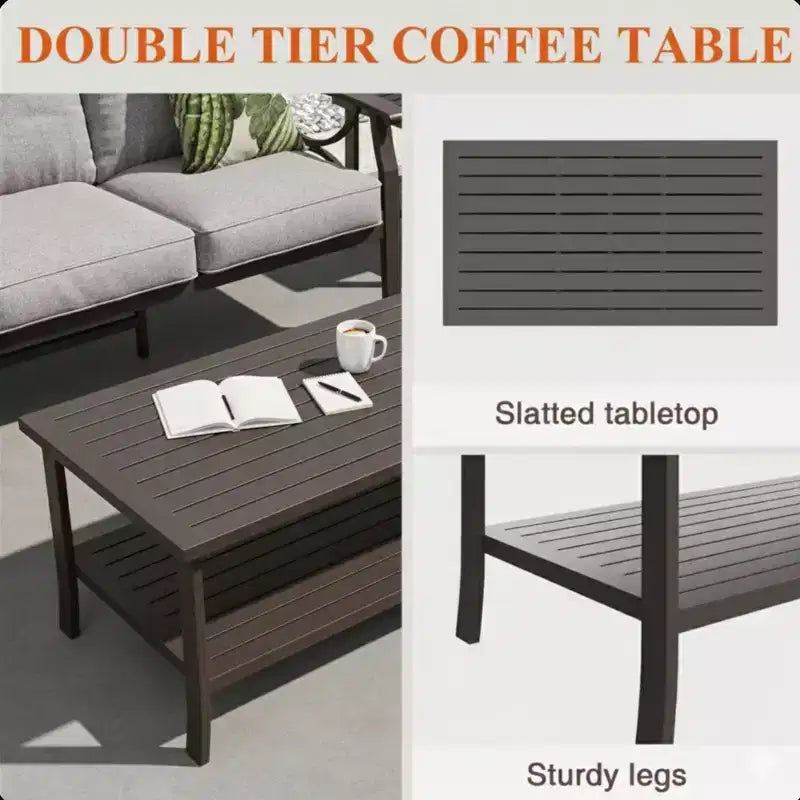 2 Piece Outdoor Patio Set, 70 Inches All-Weather Metal 3-Seat Metal Patio Sofa and Rectangular coffee Table