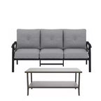 2 Piece Outdoor Patio Set, 70 Inches All-Weather Metal 3-Seat Metal Patio Sofa and Rectangular coffee Table