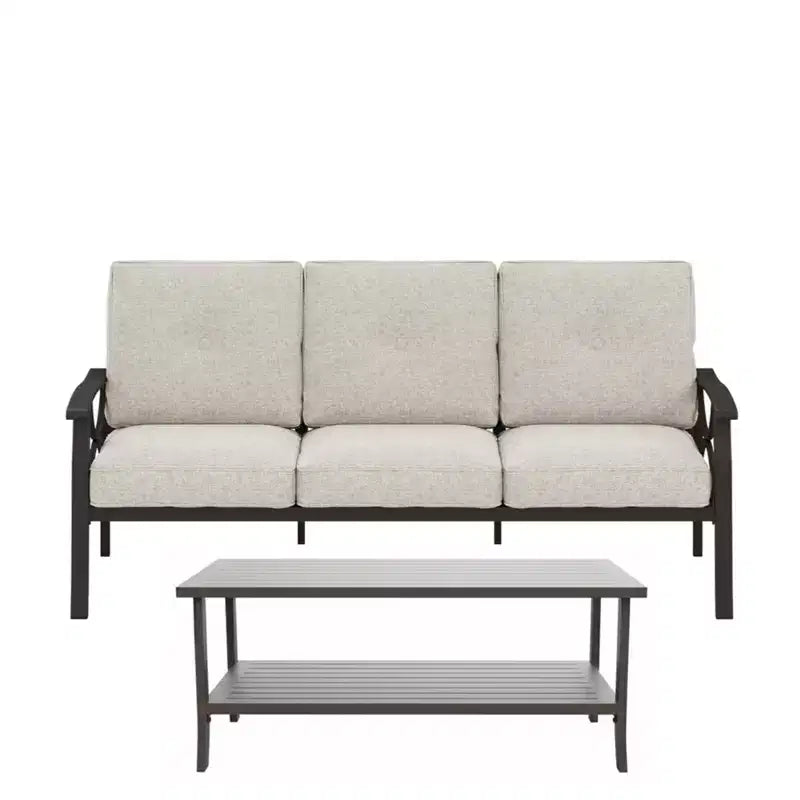 2 Piece Outdoor Patio Set, 70 Inches All-Weather Metal 3-Seat Metal Patio Sofa and Rectangular coffee Table