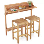 Costway 6 PCS Acacia Wood Balcony Table Set w/ Shelf Footrest Curved Wood Seat
