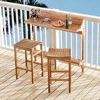 Costway 6 PCS Acacia Wood Balcony Table Set w/ Shelf Footrest Curved Wood Seat