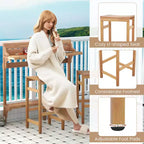 Costway 6 PCS Acacia Wood Balcony Table Set w/ Shelf Footrest Curved Wood Seat