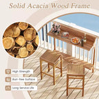 Costway 6 PCS Acacia Wood Balcony Table Set w/ Shelf Footrest Curved Wood Seat