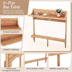 Costway 6 PCS Acacia Wood Balcony Table Set w/ Shelf Footrest Curved Wood Seat
