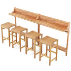 Costway 6 PCS Acacia Wood Balcony Table Set w/ Shelf Footrest Curved Wood Seat