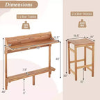 Costway 6 PCS Acacia Wood Balcony Table Set w/ Shelf Footrest Curved Wood Seat
