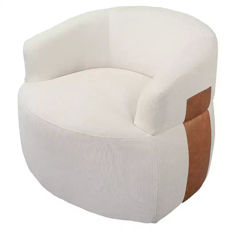 Poltrona girevole moderna con struttura in legno e gambe in metallo