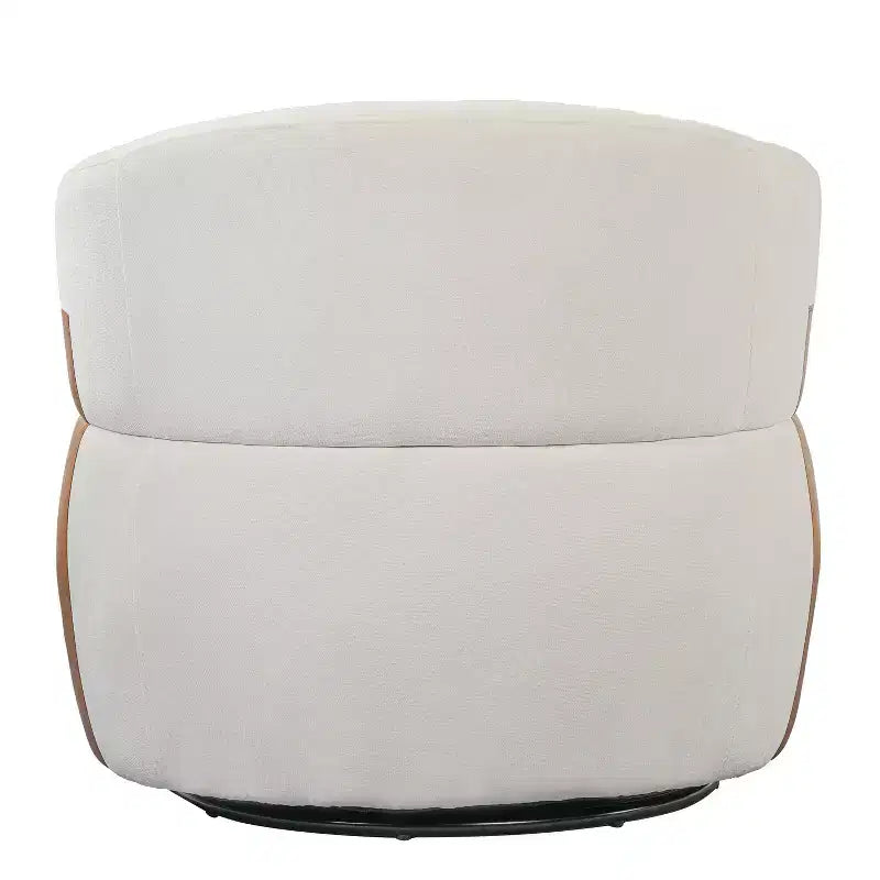 Poltrona girevole moderna con struttura in legno e gambe in metallo