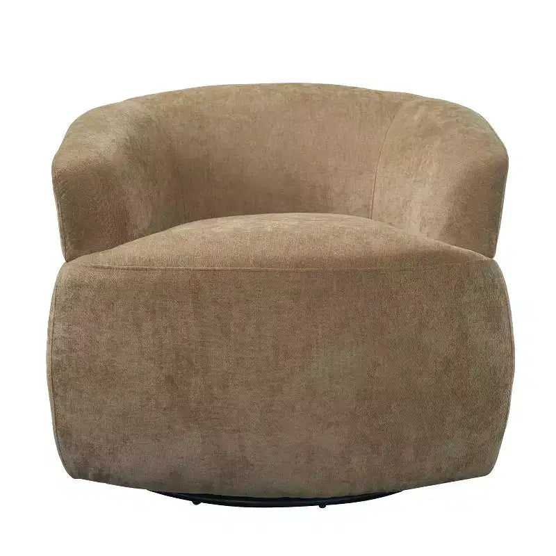 Poltrona girevole moderna con struttura in legno e gambe in metallo