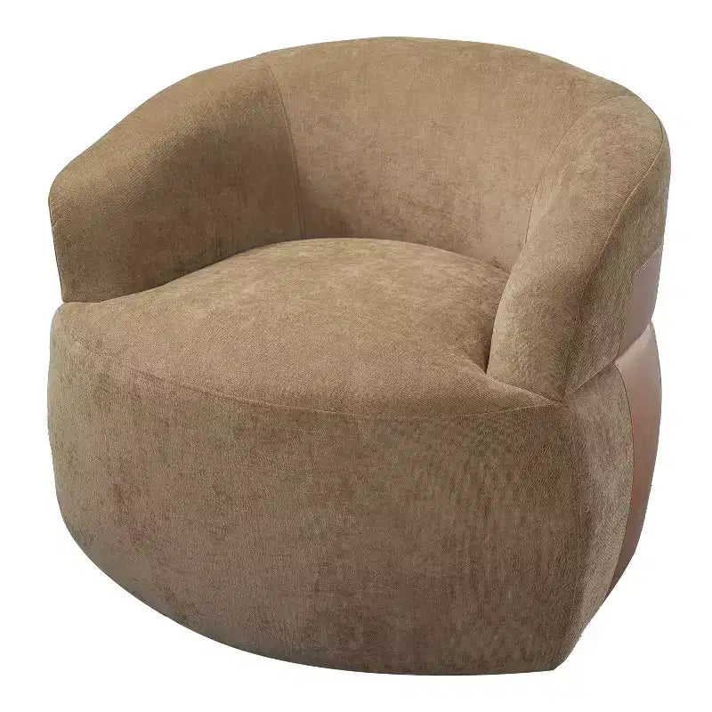 Poltrona girevole moderna con struttura in legno e gambe in metallo