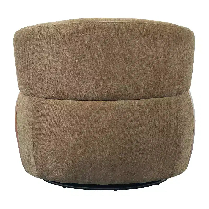 Poltrona girevole moderna con struttura in legno e gambe in metallo