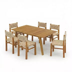Christopher Knight Home Justin 7 Piece Farmhouse Outdoor Acacia Wood Wicker Dining Chairs with Slatted Table