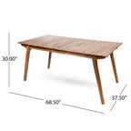 Christopher Knight Home Justin 7 Piece Farmhouse Outdoor Acacia Wood Wicker Dining Chairs with Slatted Table