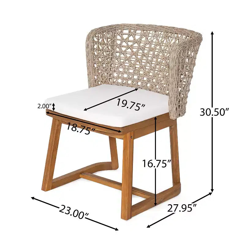 Christopher Knight Home Crunhi Modern 7 Piece Patio Acacia Dining Set with Slatted Table and Wicker Back