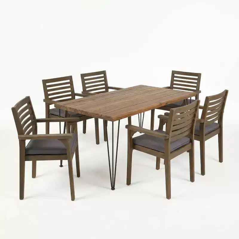Christopher Knight Home Irish Rustic 7 Piece Patio Acacia Wood Dining Set with Cushions