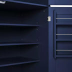 Dispensa Alta da Cucina con Prese di Corrente, Grande Credenza Autoportante con Supporto per Microonde, Cassetti, Scaffali, Portabottiglie e Ante con Ripiani