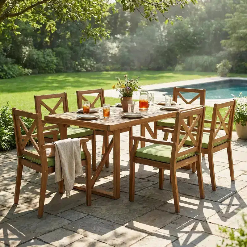 Christopher Knight Home Perla Rustic 7 Piece Patio Acacia Wood Dining Set with Cushions