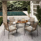 LAUSAINT HOME 5 Piece Outdoor Patio Dining Set, PE Rattan Patio Furniture Set with 4 Cushioned Armchairs & Umbrella Hole
