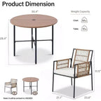 LAUSAINT HOME 5 Piece Outdoor Patio Dining Set, PE Rattan Patio Furniture Set with 4 Cushioned Armchairs & Umbrella Hole