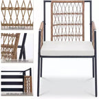 LAUSAINT HOME 5 Piece Outdoor Patio Dining Set, PE Rattan Patio Furniture Set with 4 Cushioned Armchairs & Umbrella Hole