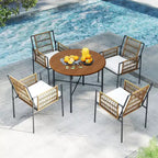 LAUSAINT HOME 5 Piece Outdoor Patio Dining Set, PE Rattan Patio Furniture Set with 4 Cushioned Armchairs & Umbrella Hole