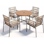LAUSAINT HOME 5 Piece Outdoor Patio Dining Set, PE Rattan Patio Furniture Set with 4 Cushioned Armchairs & Umbrella Hole
