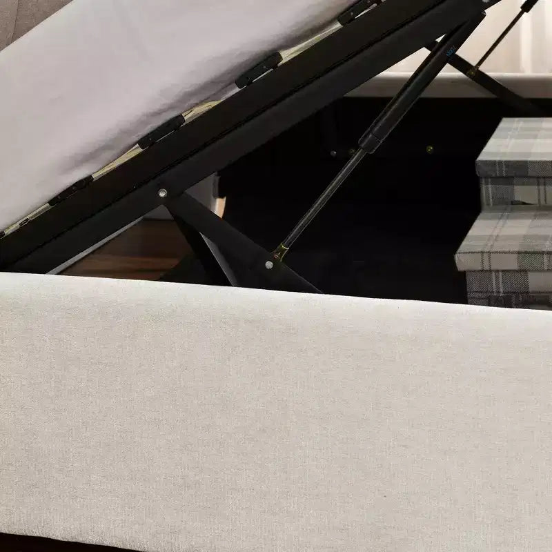 Letto Imbottito con Testiera Morbida King/Queen in ciniglia con Struttura a Piattaforma e vano contenitore