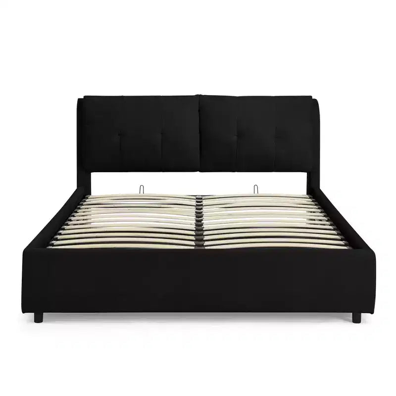 Letto Imbottito con Testiera Morbida King/Queen in ciniglia con Struttura a Piattaforma e vano contenitore