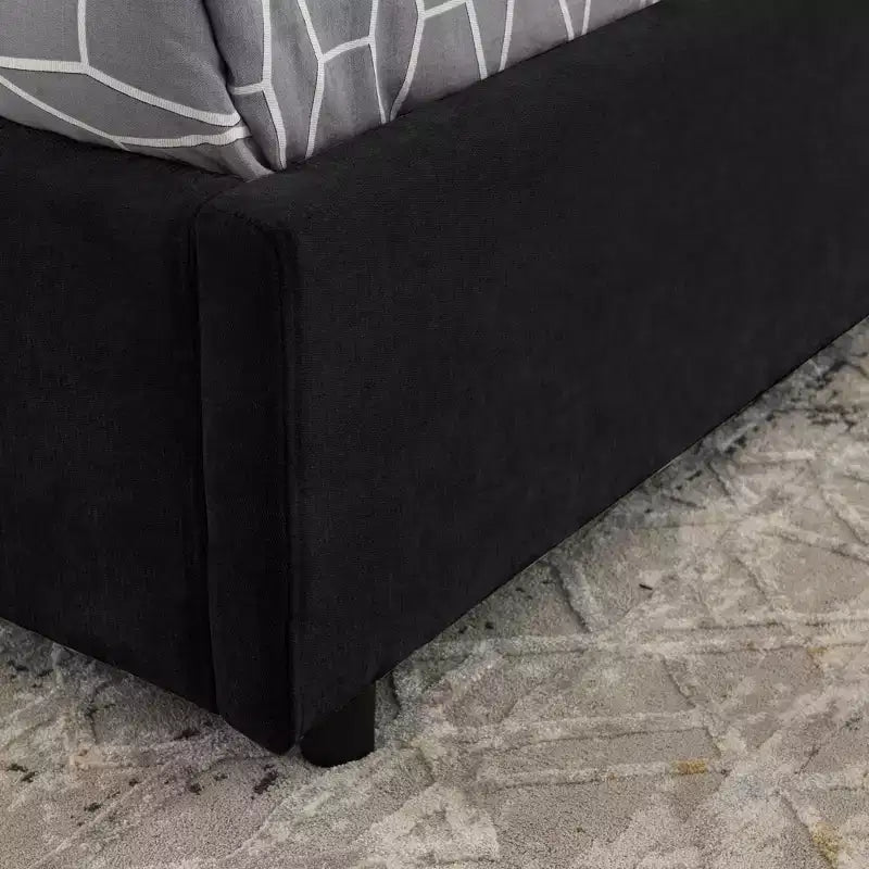 Letto Imbottito con Testiera Morbida King/Queen in ciniglia con Struttura a Piattaforma e vano contenitore