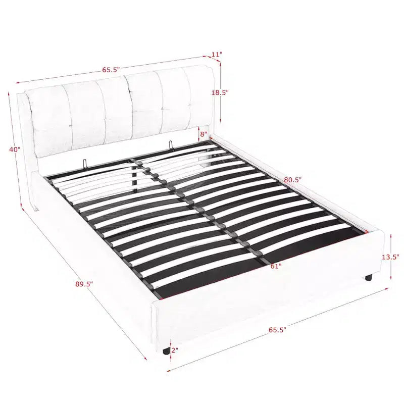 Letto Imbottito con Testiera Morbida King/Queen in ciniglia con Struttura a Piattaforma e vano contenitore