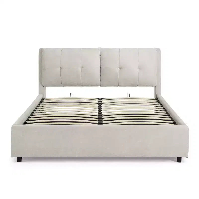 Letto Imbottito con Testiera Morbida King/Queen in ciniglia con Struttura a Piattaforma e vano contenitore