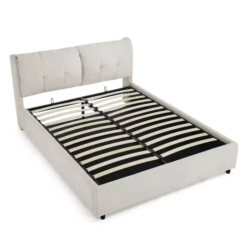 Letto Imbottito con Testiera Morbida King/Queen in ciniglia con Struttura a Piattaforma e vano contenitore