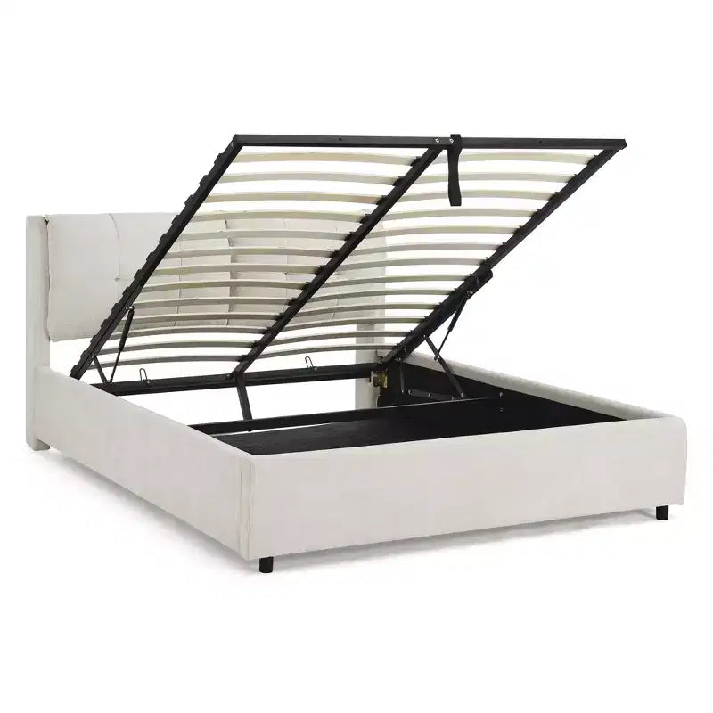 Letto Imbottito con Testiera Morbida King/Queen in ciniglia con Struttura a Piattaforma e vano contenitore