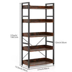 1/2PZ Scaffale a 5 ripiani con ganci, ripiani aperti, design in venatura di legno rustico, piedini regolabili, marrone+nero