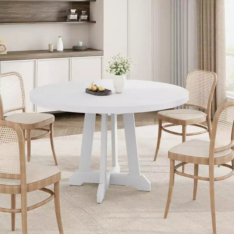 Tavolo da pranzo rotondo da 47,2 pollici per 4-6 persone, tavolo da cucina in legno nero con base a piedistallo e piedini regolabili