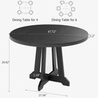Tavolo da pranzo rotondo da 47,2 pollici per 4-6 persone, tavolo da cucina in legno nero con base a piedistallo e piedini regolabili