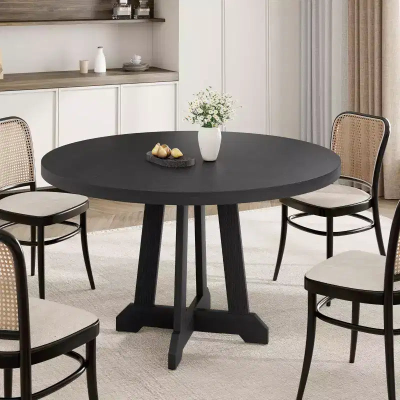 Tavolo da pranzo rotondo da 47,2 pollici per 4-6 persone, tavolo da cucina in legno nero con base a piedistallo e piedini regolabili