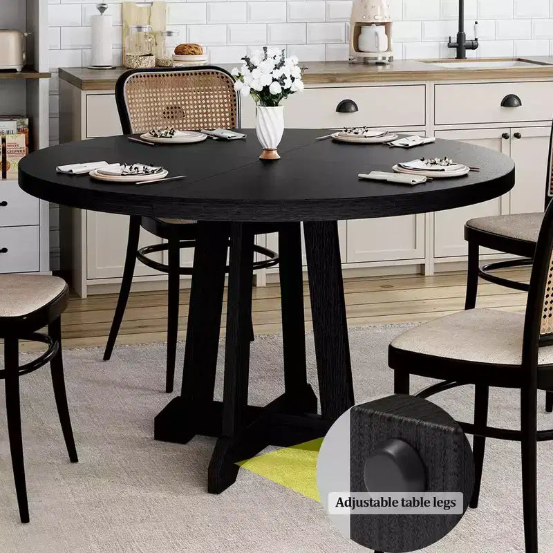 Tavolo da pranzo rotondo da 47,2 pollici per 4-6 persone, tavolo da cucina in legno nero con base a piedistallo e piedini regolabili